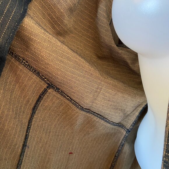 Women's Pin Stripe Long Denim Jacket - Picture 9 of 10